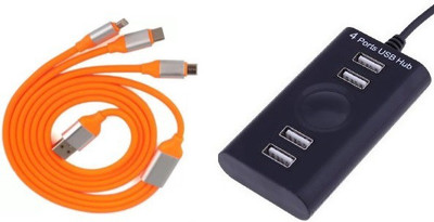 

durReey Set of Multi connectivity USB Hub with 3 IN 1 Lightning 8 Pin + ANDROID+ CType C41Y USB Hub, USB Cable(Orange, Black)