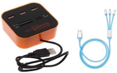

durReey Set of Multi connectivity USB Hub with 3 IN 1 Lightning 8 Pin + ANDROID+ CType C59Y USB Hub, USB Cable(Orange, Blue)