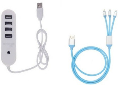 

durReey Set of Multi connectivity USB Hub with 3 IN 1 Lightning 8 Pin + ANDROID+ CType C56Y USB Hub, USB Cable(Blue, White)