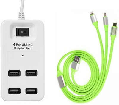 

durReey Set of Multi connectivity USB Hub with 4 IN 1 Lightning 8 Pin + ANDROID+ Type C28Y USB Hub, USB Cable(Green, White)