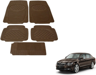 MOCKHE Rubber, Plastic Standard Mat For  Skoda Superb(Brown)