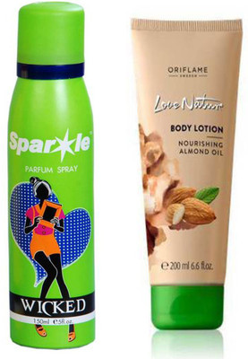 

Oriflame Sweden Love Nature Body lotion with Nourishing Almond Oil 200ml (32617) With one sparkle perfume spray 150 ml(Set of 2)