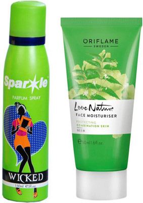 

Oriflame Sweden Love Nature Face Moisturiser Neem 50ml (32042) With one sparkle perfume spray 150 ml(Set of 2)