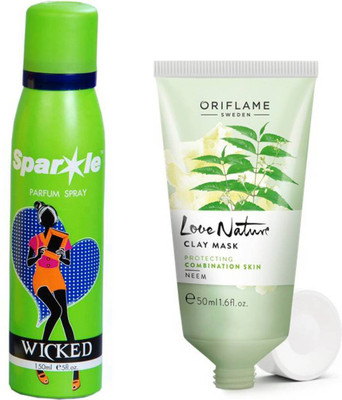 

Oriflame Sweden Love Nature Clay Mask Neem 50ml (32043) With one sparkle perfume spray 150 ml(Set of 2)