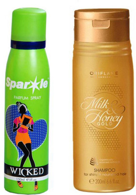 Oriflame Sweden Milk & Honey Gold Shampoo 200ml (31708) With one sparkle perfume spray 150 ml(Set of 2)