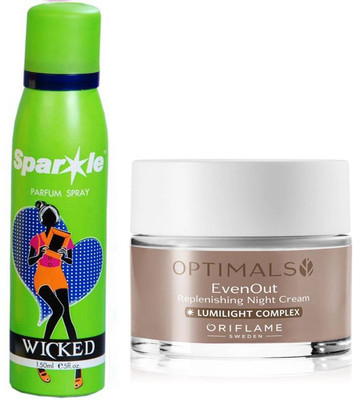 

Oriflame Sweden Optimals Even Out Night Cream 50ml (32480) With one sparkle perfume spray 150 ml(Set of 2)