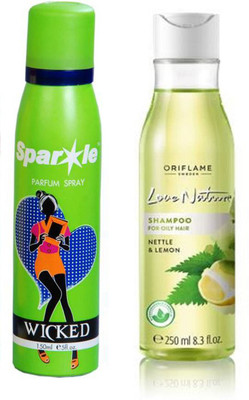

Oriflame Sweden Love Nature Shampoo for Oily hair with Nettle & Lemon 250ml (32625) With one sparkle perfume spray 150 ml(Set of 2)