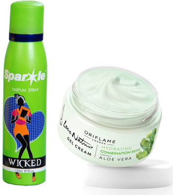

Oriflame Sweden Love Nature Gel Cream Aloe Vera 50ml (32407) With one sparkle perfume spray 150 ml(Set of 2)