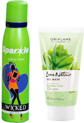 

Oriflame Sweden Love Nature Gel Mask Aloe Vera (50 ml) With one sparkle perfume spray 150 ml(Set of 2)