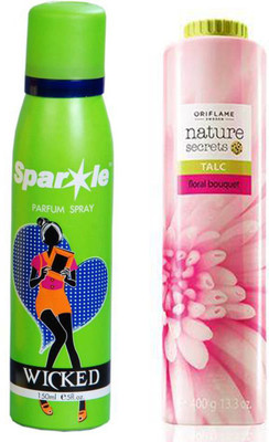 

Oriflame Sweden Nature Secrets Talc Floral Bouquet (400g) (25441) With one sparkle perfume spray 150 ml(Set of 2)