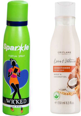 

Oriflame Sweden Love Nature Conditioner for Dry Hair with Wheat & Coconut Oil 250ml (32619) With one sparkle perfume spray 150 ml(Set of 2)