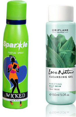 

Oriflame Sweden Love Nature Cleansing Gel Tea Tree 150ml (30153) With one sparkle perfume spray 150 ml(Set of 2)