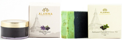 

Alanna Naturally Beautiful Combo pack of Handmade Activated Charcoal And Green Tea Face & Body Soap(Set of 2)
