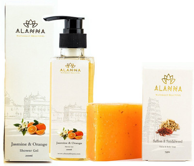 

Alanna Naturally Beautiful Combo of Jasmine & Orange Shower Gel for Men and Women - (200 ml) & Handmade Saffron And Sandalwood Soap - (100 Gms)(Set of 2)