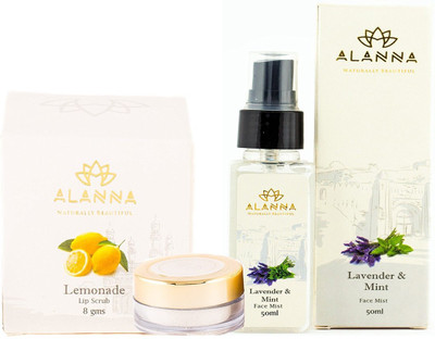 

Alanna Naturally Beautiful Combo of Natural Lemonade Lip Scrub - Sulphur Less Sugar (8Gm) & Lavender and Mint Face Mist for Men and Women - (50ml)(Set of 2)