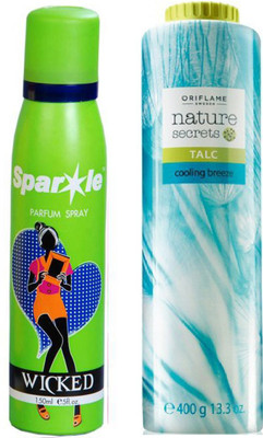 

Oriflame Sweden ature Secrets Talc Cooling Breeze (400g) (25445) With one sparkle perfume spray 150 ml(Set of 2)
