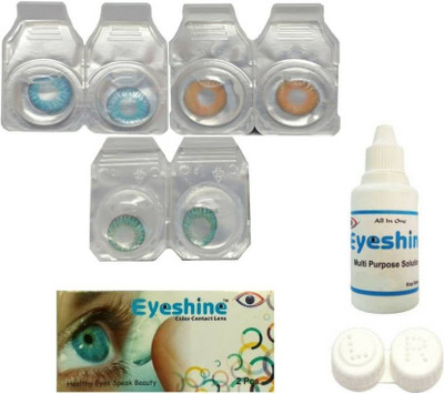 

Eyeshine 3 Pair ( Blue, Honey, Turquoise ) Zero Power Monthly Contact Lens(0.00, Blue, Honey, Turquoise, Pack of 5)