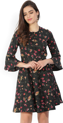 Tokyo Talkies Women Fit and Flare Black Above Knee/Mid Thigh Length Dress