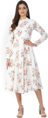 Tokyo Talkies Women Fit and Flare White Knee Length Dress