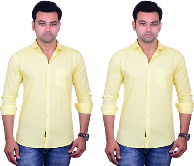 La Milano Men Solid Casual Yellow Shirt(Pack of 2)