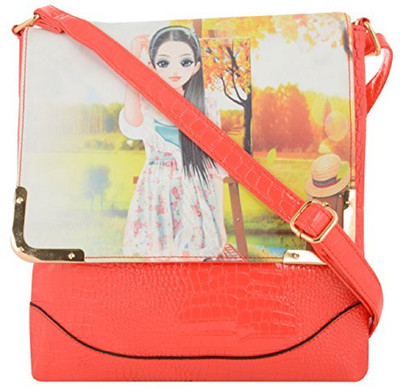 

La Fleur Girls Casual Orange PU Sling Bag
