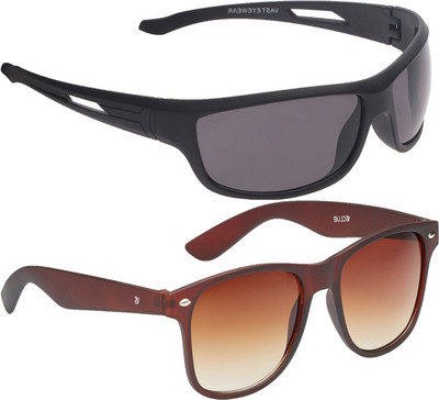Vast Wayfarer, Wrap-around Sunglasses(Brown, Grey)