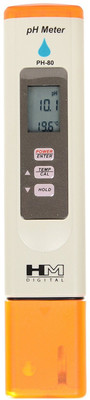 

hm Digital PH-80 PH Meter & Temperature Meter pH-80 pH Hydrotester Water Resistant + Automatic Digital Calibration + Storage Solution + Buffer Poweder Handheld Portable Pen Water Quality Tester For Measuring & Testing Applications Such As Hydroponics & Ga
