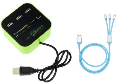 

durReey Set of Multi connectivity USB Hub with 3 IN 1 Lightning 8 Pin + ANDROID+ CType C58Y USB Hub, USB Cable(Green, Blue)