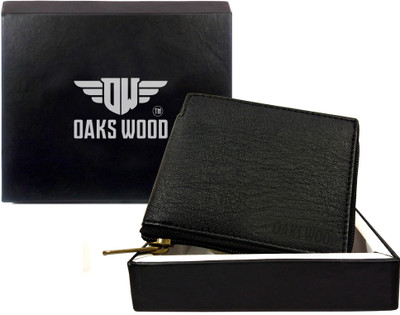 Oaks Wood Men Black Artificial Leather Wallet(3 Card Slots)