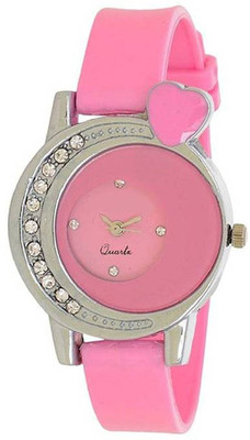 

Freny Exim beautiful heart shape in diamond studded pink colour round dial womens watch trendy watch Watch - For Girls