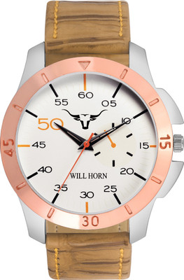 

WILL HORN WH-7011 Awesome White Dial and Croco Strap Watch - For Men