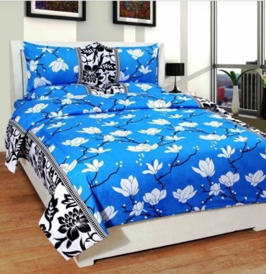 R.K.IMPEX 144 TC Polycotton Double Floral Flat Bedsheet(Pack of 3, Sky blue)