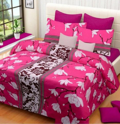 R.K.IMPEX 144 TC Polycotton Double Floral Flat Bedsheet(Pack of 3, Pink)