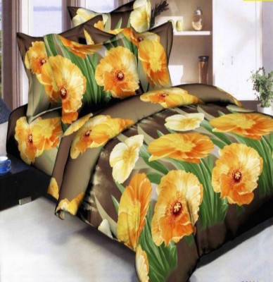 R.K.IMPEX 144 TC Polycotton Double Floral Flat Bedsheet(Pack of 3, Yellow)