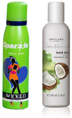 

Oriflame Sweden Love Nature Love Nature Hair Oil Coconut Oil 250ml (32626) With one sparkle perfume spray 150 ml(Set of 2)