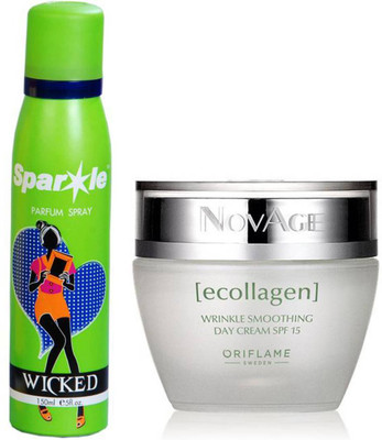 

Oriflame Sweden NovAge Ecollagen Wrinkle Smoothing Day Cream SPF 15 50ml (31544) With one sparkle perfume spray 150 ml(Set of 2)