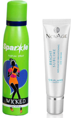 

Oriflame Sweden NovAge Bright Sublime Advanced Brightening Eye Cream 15ml (32804) With one sparkle perfume spray 150 ml(Set of 2)