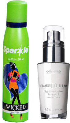 

Oriflame Sweden diamond cellular night restorative treatment 30 ml (18437) one sparkle perfume spray 150 ml(Set of 2)