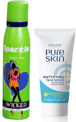 

Oriflame Sweden Pure Skin Mattifying Face Lotion 50ml (32649) With one sparkle perfume spray 150 ml(Set of 2)