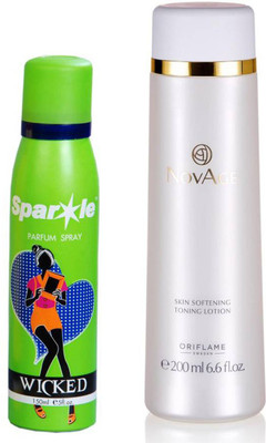 

Oriflame Sweden NovAge Skin Softening Toning Lotion 200ml (32742) With one sparkle perfume spray 150 ml(Set of 2)