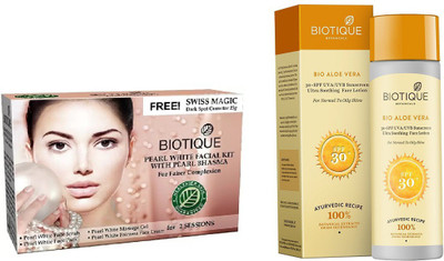 

BIOTIQUE BIO Bio Pearl White Facial Kit, Bio Carrot 30+Spc Sunscreen Ultra Soothing Face Lotion(Set of 2)
