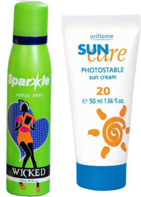 

Oriflame Sweden SUN CARE CREAM SPF 20 (50ml) 1815 With one sparkle perfume spray 150 ml(Set of 2)