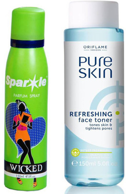 

Oriflame Sweden Pure Skin Refreshing Face Toner 150ml (32648) With one sparkle perfume spray 150 ml(Set of 2)
