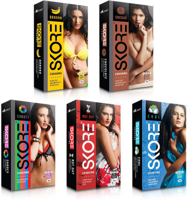 Skore Dotted ( Banana, Chocolate, Cool, Not out, Shades ) Condom(Set of 5, 50S)