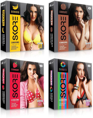 Skore Dotted ( Banana, Chocolate, Shades, Strawberry ) Condom(Set of 4, 12S)