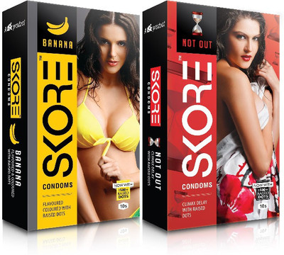 Skore Dotted ( Banana, Not out ) Condom(Set of 2, 20S)