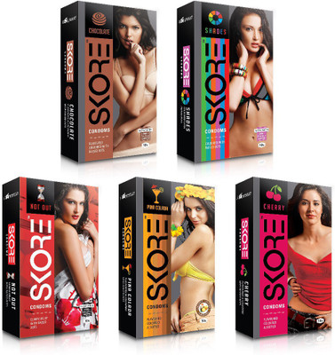 Skore Dotted ( Cherry, Chocolate, Not out, Pinacolada, Shades ) Condom(Set of 5, 50S)