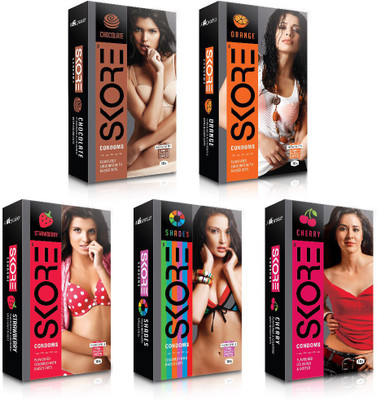Skore Dotted ( Cherry, Chocolate, Orange, Shades, Strawberry ) Condom(Set of 5, 50S)