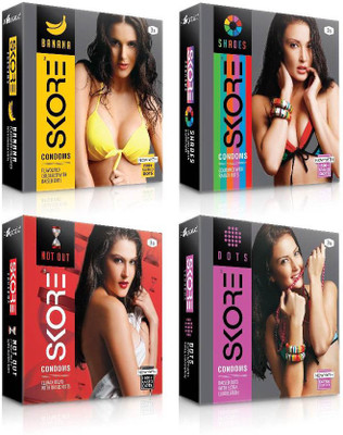 Skore Dotted ( Banana, Dots, Not out, Shades ) Condom(Set of 4, 12S)