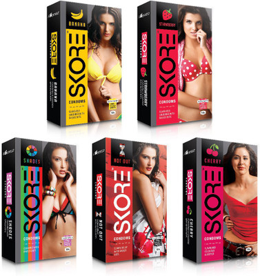 Skore Dotted ( Banana, Cherry, Not out, Shades, Strawberry ) Condom(Set of 5, 50S)